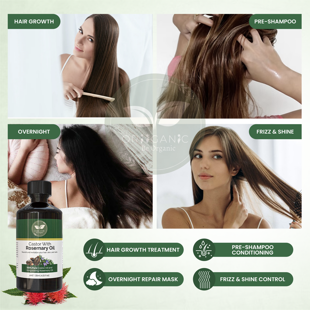 Oriiganic  100 % pure Castor oil  with Rosemary for Hair & Body 120 ml - Natural Hair Growth - Strengthen Hair Roots - Treat Dry and Damaged Hair