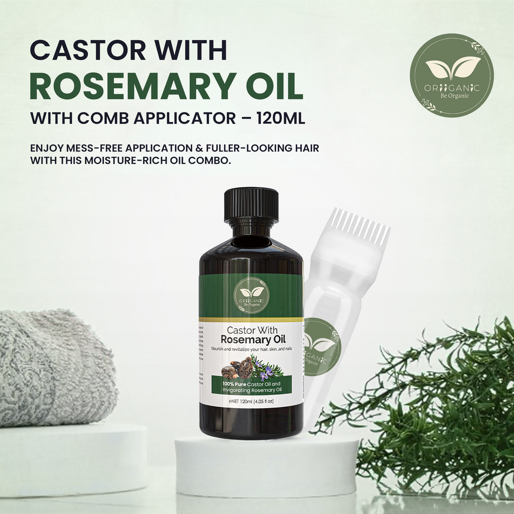 Oriiganic  100 % pure Castor oil  with Rosemary for Hair & Body 120 ml - Natural Hair Growth - Strengthen Hair Roots - Treat Dry and Damaged Hair