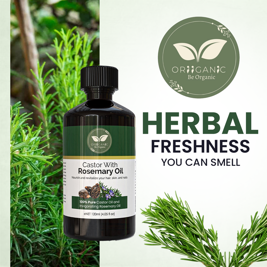 Oriiganic  100 % pure Castor oil  with Rosemary for Hair & Body 120 ml - Natural Hair Growth - Strengthen Hair Roots - Treat Dry and Damaged Hair