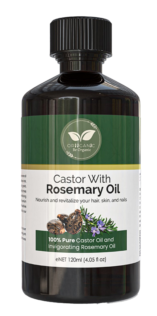 Oriiganic  100 % pure Castor oil  with Rosemary for Hair & Body 120 ml - Natural Hair Growth - Strengthen Hair Roots - Treat Dry and Damaged Hair