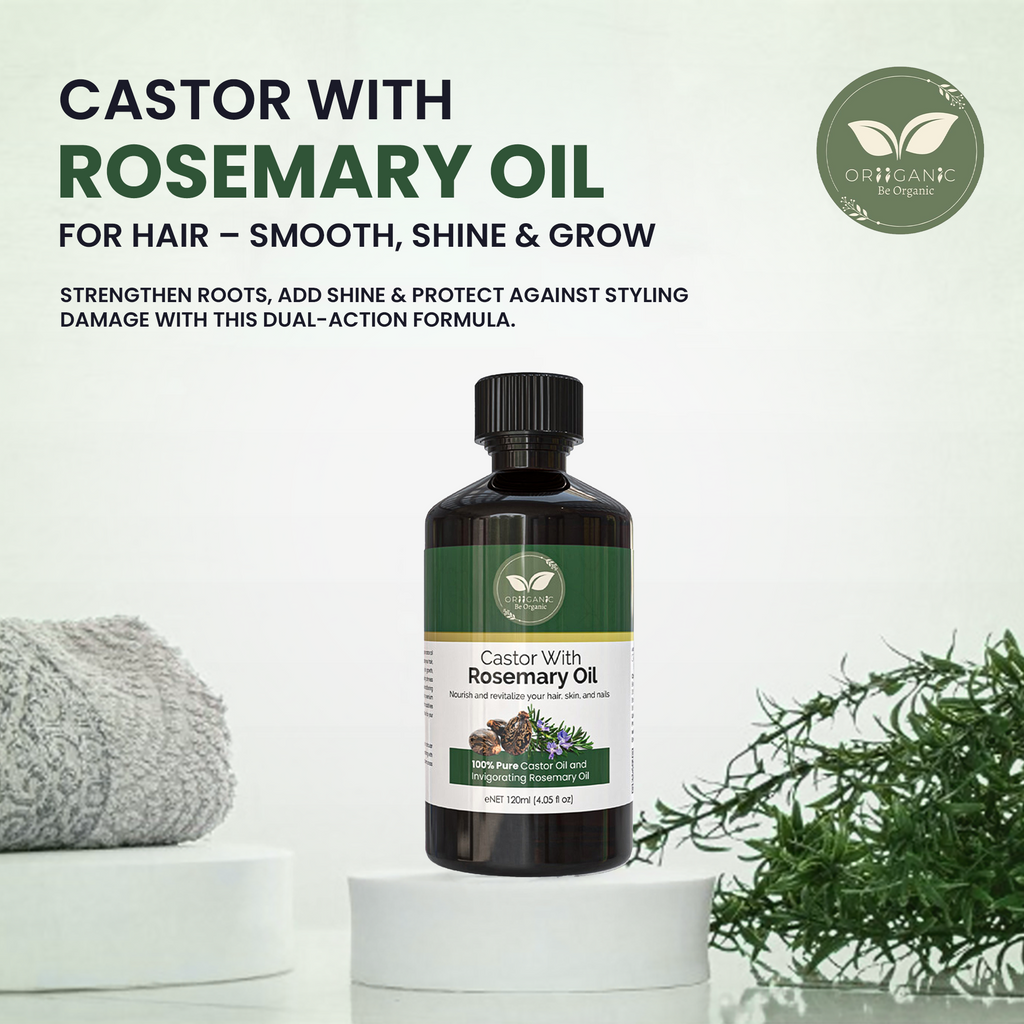 Oriiganic  100 % pure Castor oil  with Rosemary for Hair & Body 120 ml - Natural Hair Growth - Strengthen Hair Roots - Treat Dry and Damaged Hair